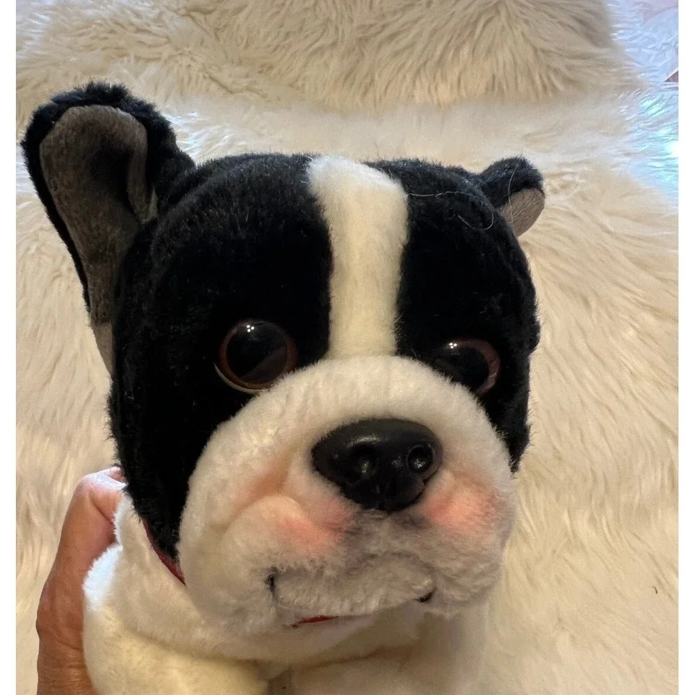 FAO Schwarz French Bulldog Plush Stuffed Animal Black White Red Collar 2018